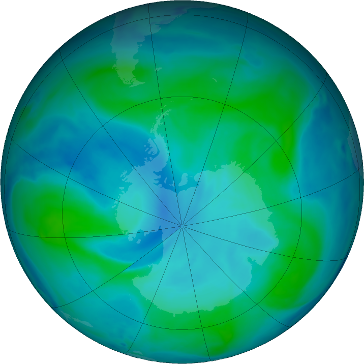 Antarctic ozone map for 15 January 2022